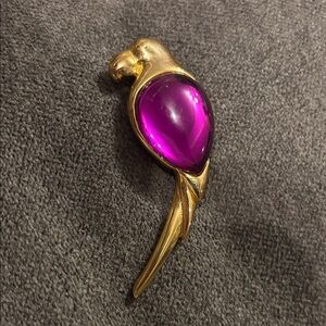 Elegant Gold and Purple Parrot Brooch